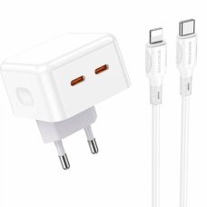 Зарядний пристрій Borofone BA76A 35W 3A 2USB-C з кабелем C-L white