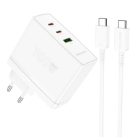 Зарядний пристрій Borofone BN11 100W 5A USB-A+2USB-C з кабелем C-C white