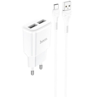 Зарядний пристрій Hoco C88A 12W 2.4A 2USB-A з кабелем A-C white
