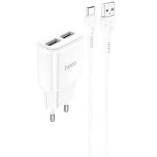 Зарядний пристрій Hoco C88A 12W 2.4A 2USB-A з кабелем A-C white