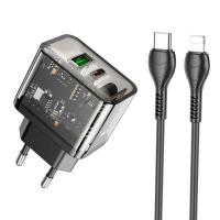 Зарядний пристрій Hoco N34 20W 3A USB-A+USB-C з кабелем С-L black