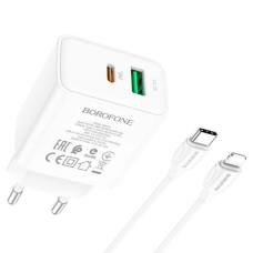 Зарядний пристрій Borofone BA67A 20W 3A USB-A+USB-C з кабелем C-L white