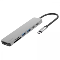 USB HUB adapter Proove Iron Link 7в1 (2*Type-C + 2*USB3.0 + HDMI + SD) silver