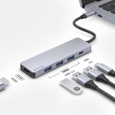 USB HUB adapter Proove Iron Link 5в1 (Type-C + 3*USB3.0 + HDMI) silver