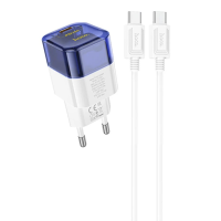 Зарядний пристрій Hoco C125A 20W 3A USB-C з кабелем C-C transparent blue