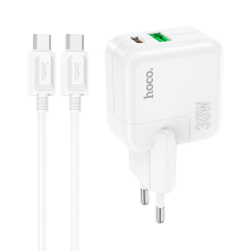 Зарядний пристрій Hoco C111A Lucky 30W 3A USB-A+USB-C з кабелем C-C white