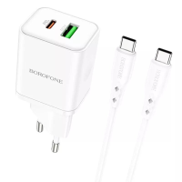 Зарядний пристрій Borofone BN7 20W 3A USB-A+USB-C з кабелем C-C white