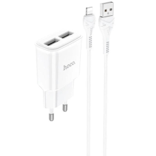 Зарядний пристрій Hoco C88A 12W 2.4A 2USB-A з кабелем A-L white