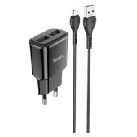 Зарядний пристрій Hoco C88A 12W 2.4A 2USB-A з кабелем A-M black