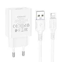 Зарядний пристрій Borofone BA74A 10.5W 2.1A USB-A з кабелем A-L white