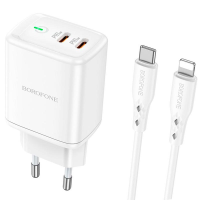 Зарядний пристрій Borofone BN9 35W 3A 2USB-C з кабелем C-L white