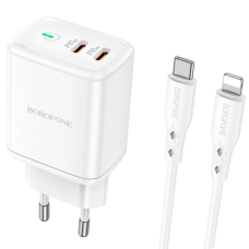 Зарядний пристрій Borofone BN9 35W 3A 2USB-C з кабелем C-L white