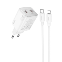 Зарядний пристрій Hoco N42 45W 3A 2USB-C з кабелем C-L white
