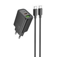 Зарядний пристрій Hoco N61 20W 3A USB-A+USB-C з кабелем C-C black