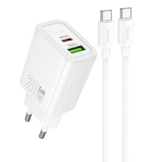 Зарядний пристрій Hoco N61 20W 3A USB-A+USB-C з кабелем C-C white