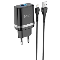 Зарядний пристрій Hoco N1 12W 2.4A USB-A з кабелем A-L black