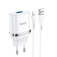 Зарядний пристрій Hoco N1 12W 2.4A USB-A з кабелем A-L white