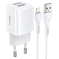 Зарядний пристрій Hoco N8 12W 2.4A 2USB-A з кабелем A-L white