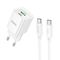 Зарядний пристрій Hoco C147A 20W 3A USB-A+USB-C з кабелем C-C white