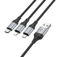Кабель Hoco X102 3в1 USB-A to L+C+M 12W 2.4A 1м black