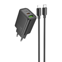 Зарядний пристрій Hoco N61 20W 3A USBA+USB-C з кабелем C-L black