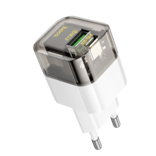 Зарядний пристрій Hoco C131A 30W 3A USB-A+USB-C transparent black