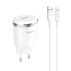 Зарядний пристрій Hoco C37A 12W 2.4A USB-A з кабелем A-M white