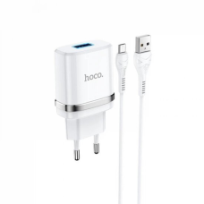 Зарядний пристрій Hoco N1 12W 2.4A USB-A з кабелем A-M white