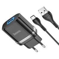 Зарядний пристрій Hoco N1 12W 2.4A USB-A з кабелем A-C black