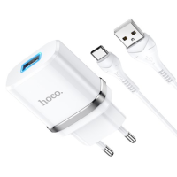 Зарядний пристрій Hoco N1 12W 2.4A USB-A з кабелем A-C white