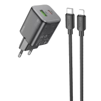 Зарядний пристрій Hoco N41 20W 3A USB-A+USB-C з кабелем C-L black