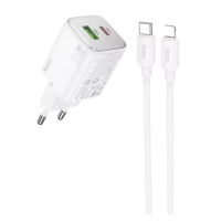 Зарядний пристрій Hoco N41 20W 3A USB-A+USB-C з кабелем C-L white
