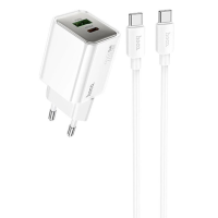 Зарядний пристрій Hoco N46 20W 3A USB-A+USB-C з кабелем C-C white