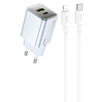 Зарядний пристрій Hoco N46 20W 3A USB-A+USB-C з кабелем C-L blue