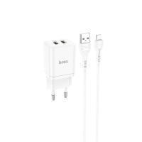 Зарядний пристрій Hoco N25 10.5W 2.1A 2USB-A з кабелем A-L white