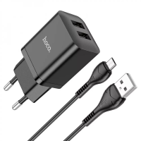 Зарядний пристрій Hoco N25 10.5W 2.1A 2USB-A з кабелем A-M black