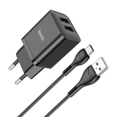 Зарядний пристрій Hoco N25 10.5W 2.1A 2USB-A з кабелем A-C black