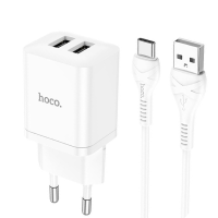 Зарядний пристрій Hoco N25 10.5W 2.1A 2USB-A з кабелем A-C white