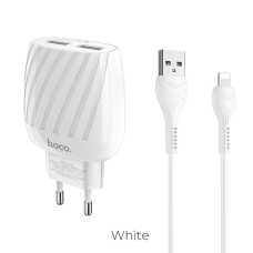 Зарядний пристрій Hoco C78A 12W 2.4A 2USB-A з кабелем A-L white