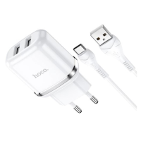 Зарядний пристрій Hoco N4 12W 2.4A 2USB-A з кабелем A-C white
