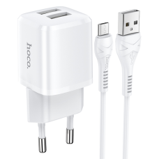 Зарядний пристрій Hoco N8 12W 2.4A 2USB-A з кабелем A-M white
