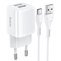 Зарядний пристрій Hoco N8 12W 2.4A 2USB-A з кабелем A-C white