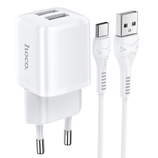 Зарядний пристрій Hoco N8 12W 2.4A 2USB-A з кабелем A-C white
