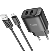 Зарядний пристрій Hoco C141A 10.5W 2.1A 2USB-A з кабелем A-M black