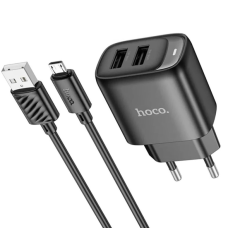 Зарядний пристрій Hoco C141A 10.5W 2.1A 2USB-A з кабелем A-M black