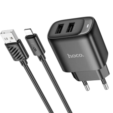 Зарядний пристрій Hoco C141A 10.5W 2.1A 2USB-A з кабелем A-L black