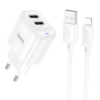 Зарядний пристрій Hoco C141A 10.5W 2.1A 2USB-A з кабелем A-L white