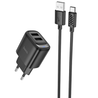Зарядний пристрій Hoco C141A 10.5W 2.1A 2USB-A з кабелем A-C black