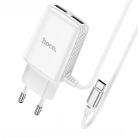 Зарядний пристрій Hoco C82A 12W 2.4A 2USB-A з кабелем A-C white