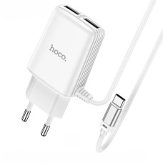 Зарядний пристрій Hoco C82A 12W 2.4A 2USB-A з кабелем A-C white